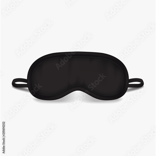 Eye sleep mask. Vector mock up illustration. Black sleep accessory object. Eye protection for rest night travel, blindfold photo