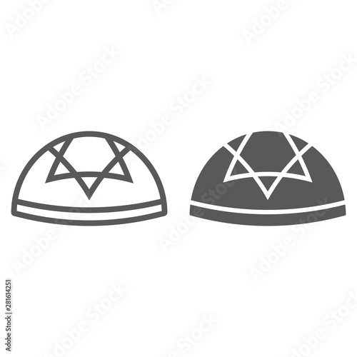 Kippah line and glyph icon, national and hat, hebrew bale sign, vector graphics, a linear pattern on a white background.