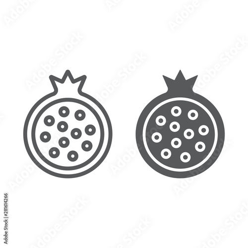 Pomegranate line and glyph icon, food and fruit, garnet sign, vector graphics, a linear pattern on a white background.