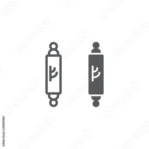 Mezuzah line and glyph icon, door and judaism, jewish doorpost sign, vector graphics, a linear pattern on a white background.