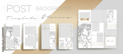 Design backgrounds for social media banner. Set of instagram stories and post frame templates.Vector cover. Mock up for personal blog or shop.Layout for promotion.Endless square puzzle layout