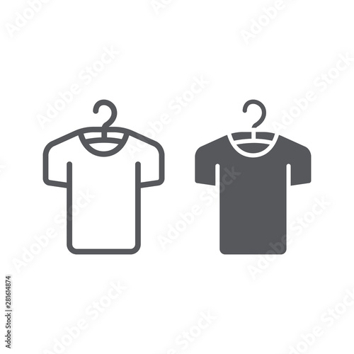 Clothes on hanger line and glyph icon, fashion and clothing, tshirt on hanger sign, vector graphics, a linear pattern on a white background.
