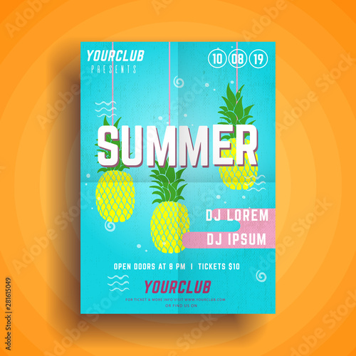 Summer party poster.Summer festival vertical flyer template