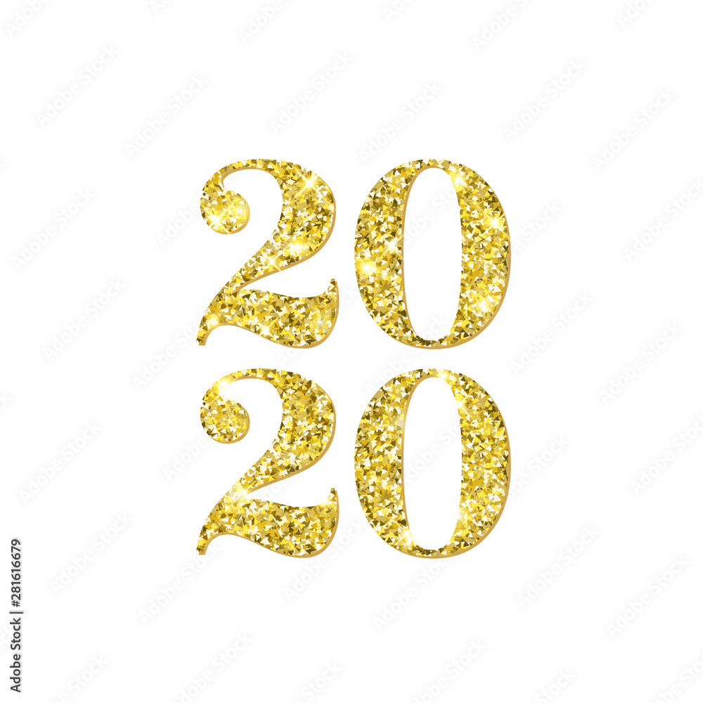 Happy New Year 2020 numbers of golden confetti on vector white background for Christmas greeting card Happy New Year 2020 numbers of golden confetti on vector white background for Christmas greeting card