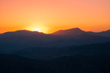 Beautiful landscape, golden sunset over the mountains. View from Nemrut Mountain, Turkey.