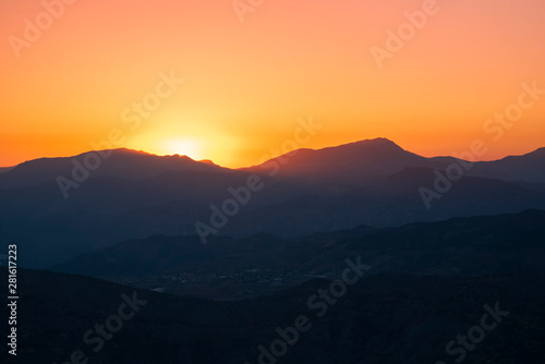 Beautiful landscape, golden sunset over the mountains. View from Nemrut Mountain, Turkey. © Inga Av
