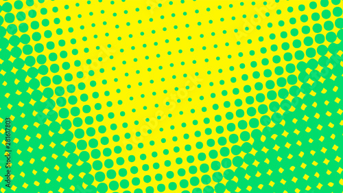 Green and yellow retro pop art background with halftone dots design