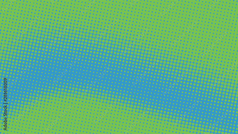 Green and blue pop art background in vitange comic style with halftone dots, vector illustration template for your design Green and blue pop art background in vitange comic style with halftone dots, vector illustration template for your design