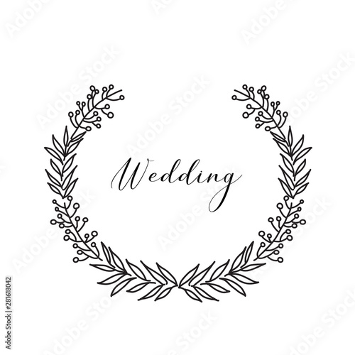 hand drawn Laurel wreath with wedding letter