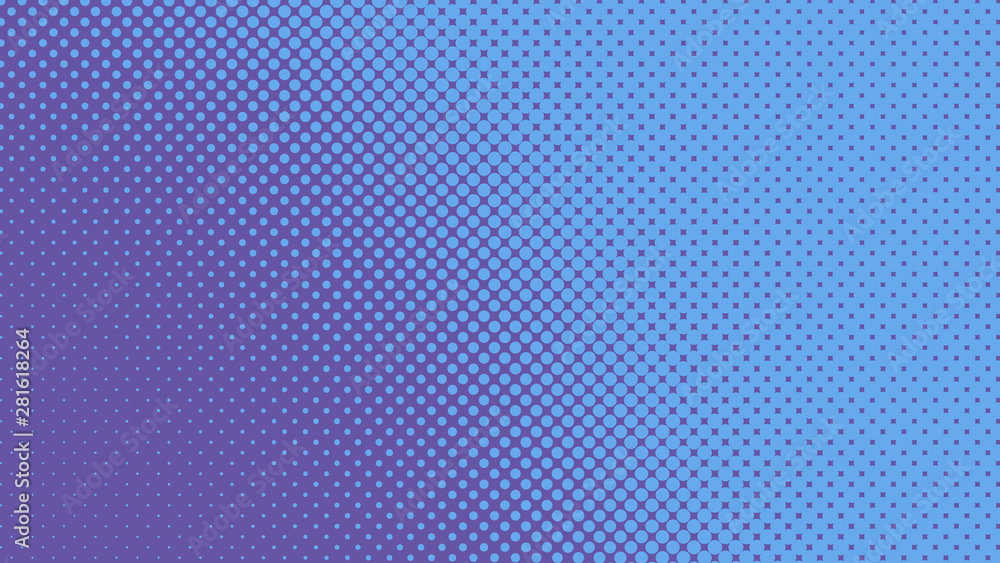 Blue and purple retro pop art background with halftone dots Blue and purple retro pop art background with halftone dots