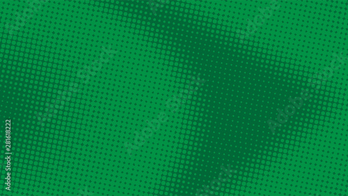 Green retro comic pop art background with halftone dots design, vector illustration template