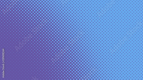 Blue and purple retro pop art background with halftone dots