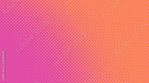 Magenta and orange retro pop art background with halftone dots design photo