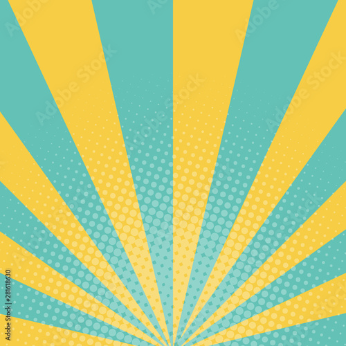 Yellow and blue pop art background in retro comic style with halftone dots design