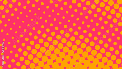 Magenta and orange pop art background in retro comic style with halftone dots, vector illustration of backdrop with isolated dots