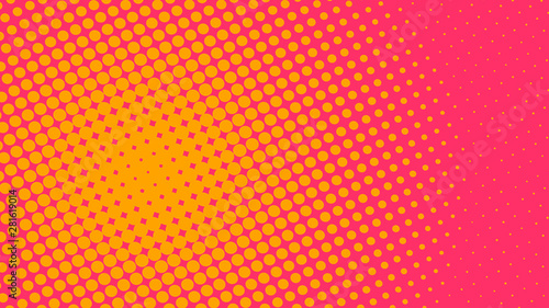 Orange and magenta pop art background in vitange comic style with halftone dots  vector illustration template for your design