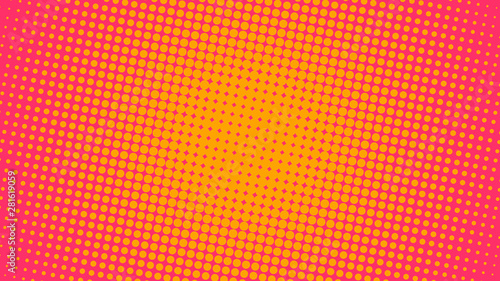 Magenta and orange retro pop art background with halftone dots design