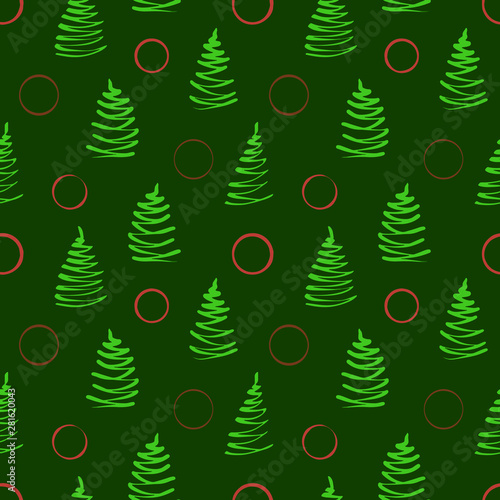 vector graphic christmas trees and circles seamless pattern. for Christmas and New Year decorations, gift wrapping paper