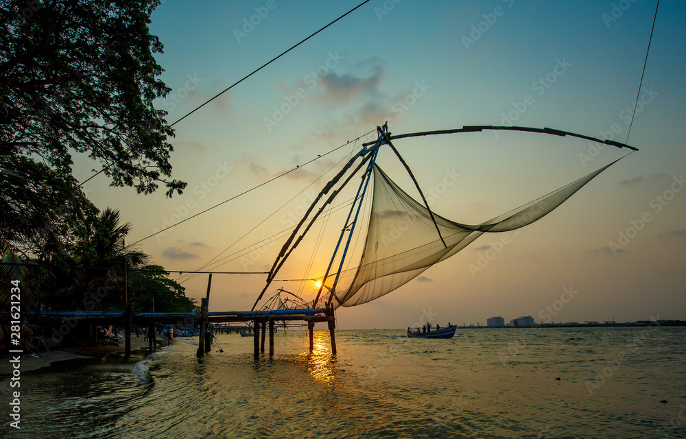 fishing net in sunset