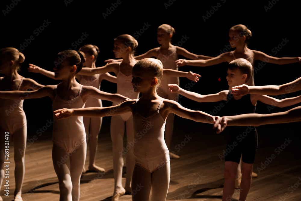 Obraz premium A large group of children rehearsing and dancing the ballet