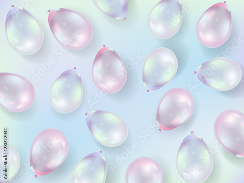Frame from pink balloons. Vector Holiday background. Top view. 