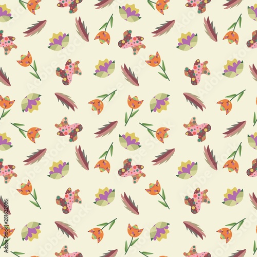 Seamless background with abstract flowers and patterns. It can be used for decoration of textile, paper and other surfaces.
