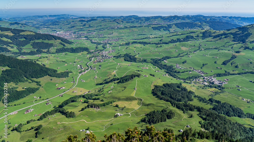 Switzerland, panoramic view on Appenzell and Weissbad village 