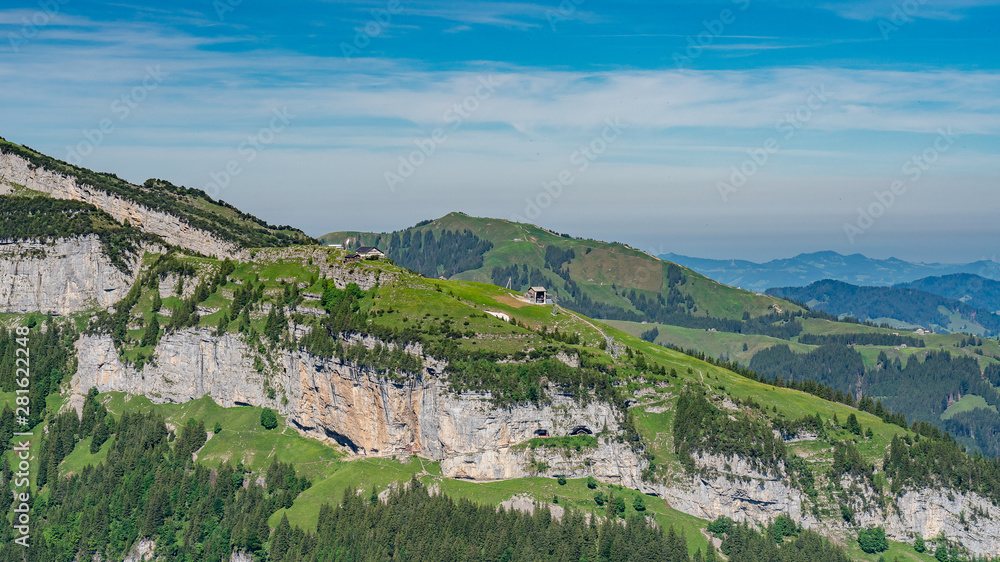 Switzerland, Panoramic view on EbenAlp and Berggasthaus Schäfler