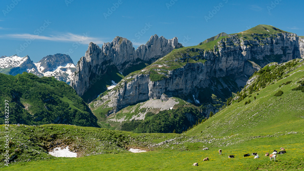 Switzerland, Panoramic view on Hoher Kasten and AlpSiger