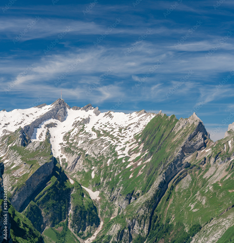 Obraz premium Switzerland, Panoramic view on Santis, EbenAlp and Berggasthaus Schäfler