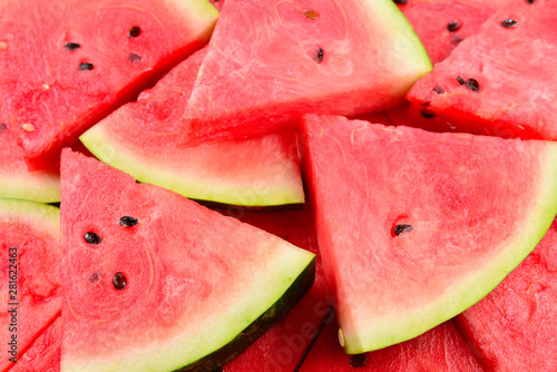 Juicy watermelon slices background. Top view.