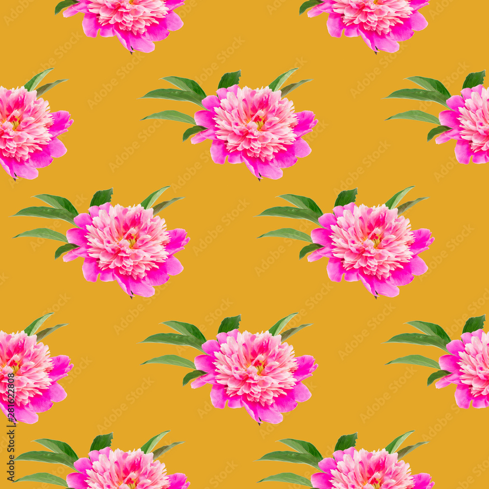 Seamless repeating pattern of pink peonies flowers