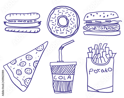 Tasty Fastfood. Vector Set Sketch