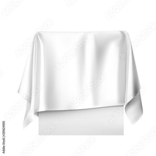 White round tablecloth draped over a table. Vector illustration on white background. Ready for your design, promo, presentation. EPS10.	