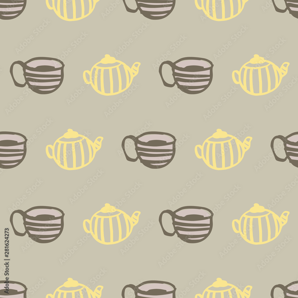 tea mug and cup seamless pattern design