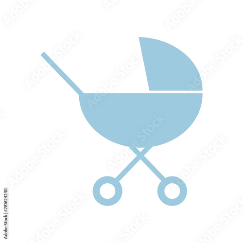 Baby stroller icon. Blue color. Vector illustration. Simple, flat.