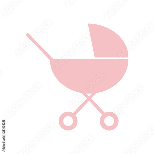 Baby stroller icon. pink color. Vector illustration. Simple, flat.