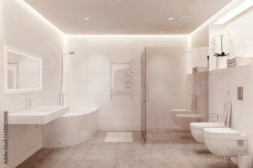 3d illustration of white modern shower room