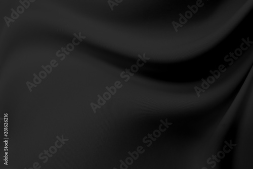 Closeup elegant crumpled of black silk fabric cloth background and texture. Luxury background design.-Image.