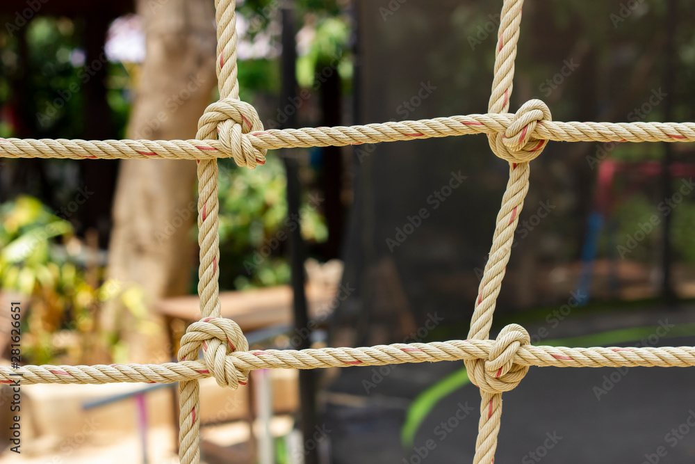 Closeup rope net for children toy in playground. Closeup rope net for children toy in playground.