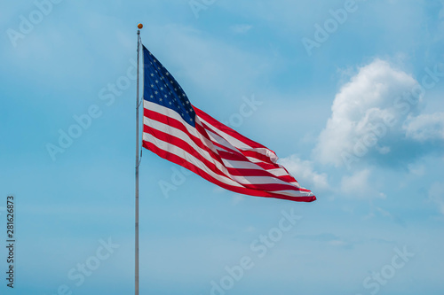 Datytona, Florida. July 18, 2019. Top view of USA flag at Daytona International Speedway 2 photo