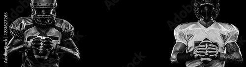 Canvas Print American football player, sportsman in helmet on dark background