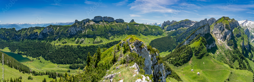 Switzerland, Appenzell, panorama view of Alpstein mountains - obrazy, fototapety, plakaty 