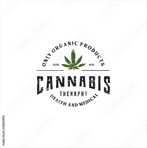 Rustic hemp Ganja Marijuana Logo Design Vector Idea. Cannabis Vintage Emblem. Symbol With Rustic Texture. Vintage Retro Health Medical cannabis cultivation cbd logo With White Background design 