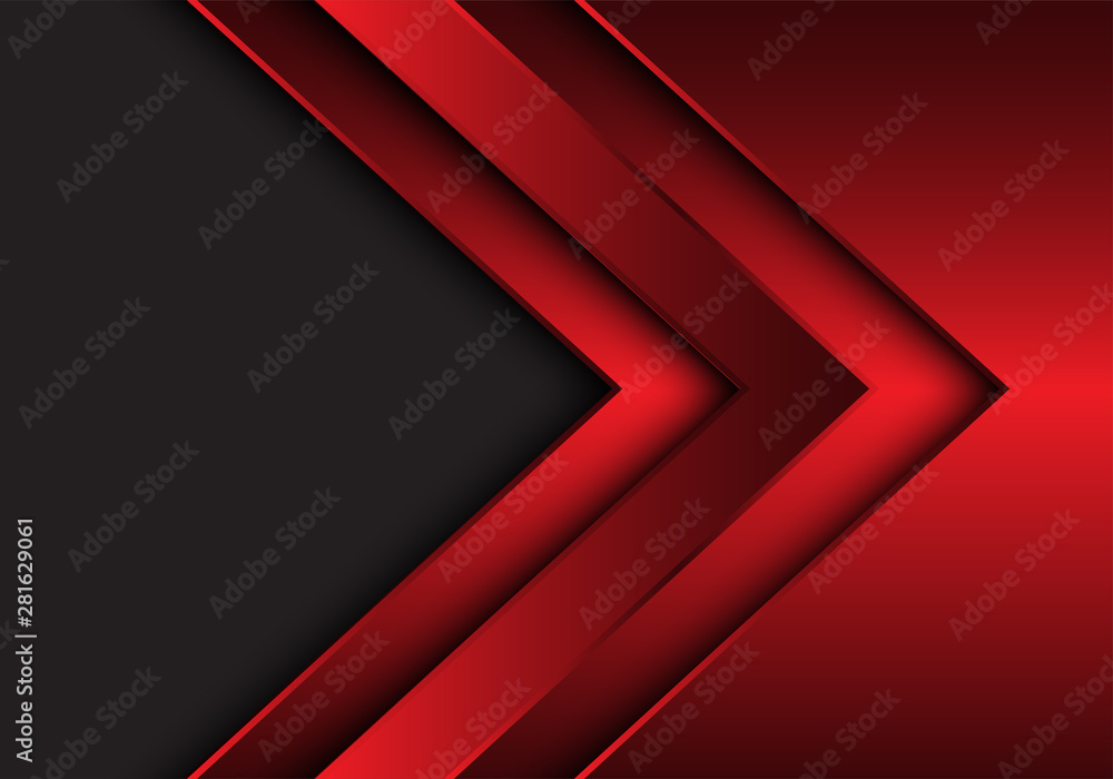 Abstract red metallic arrow direction with grey blank space design ...