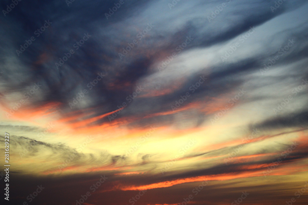 Colorful sunset with clouds and contrasting colors