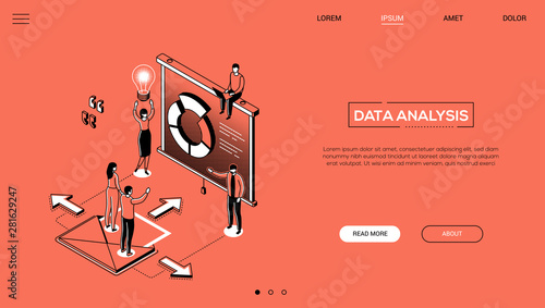 Data analysis - line design style isometric web banner