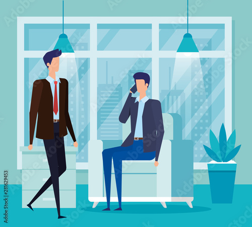 elegant businessmen workers in livingroom