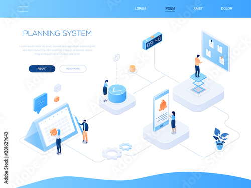 Planning system - modern isometric vector web banner