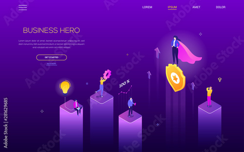 Business hero - modern isometric vector web banner